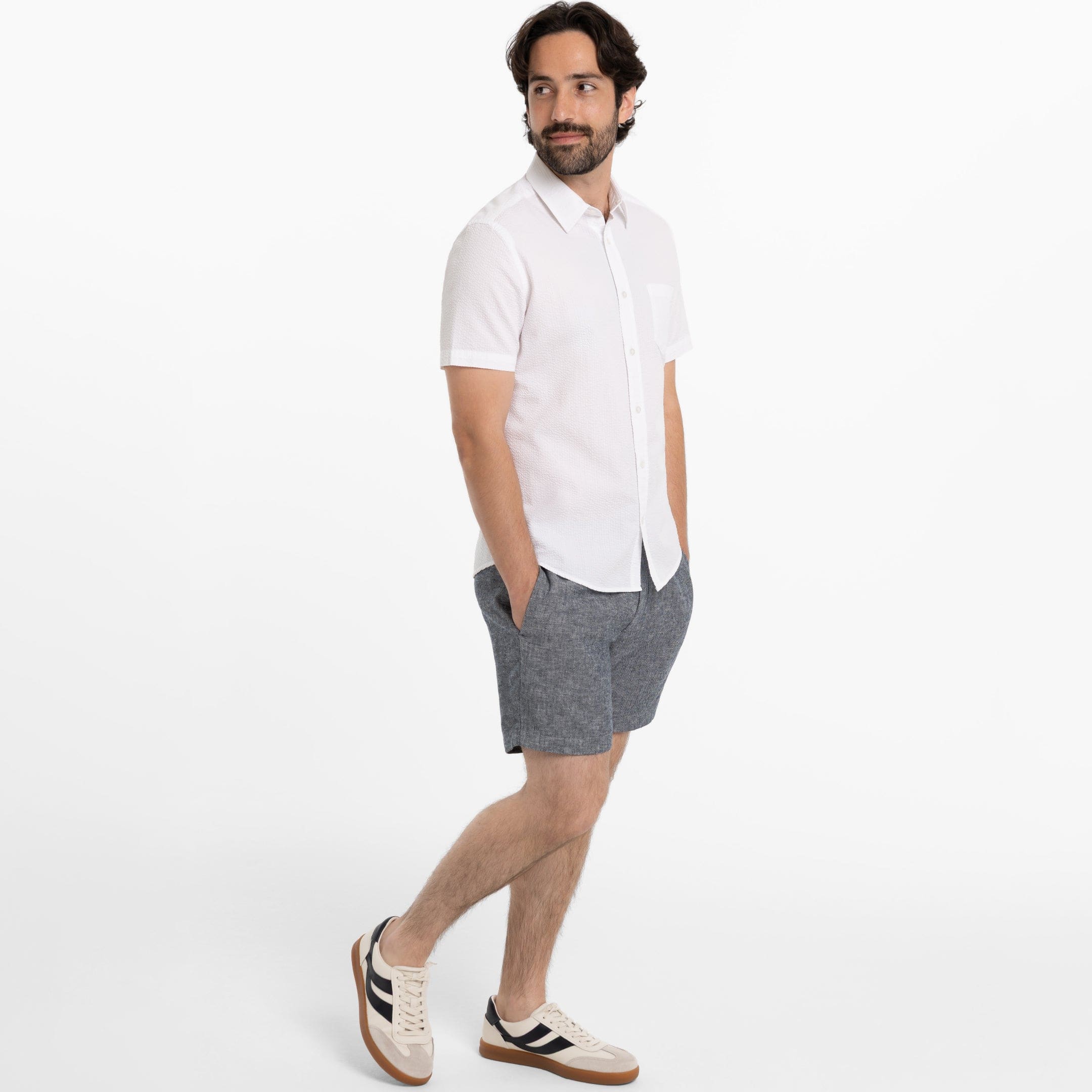 White Seersucker Short Sleeve Shirt - Image 2