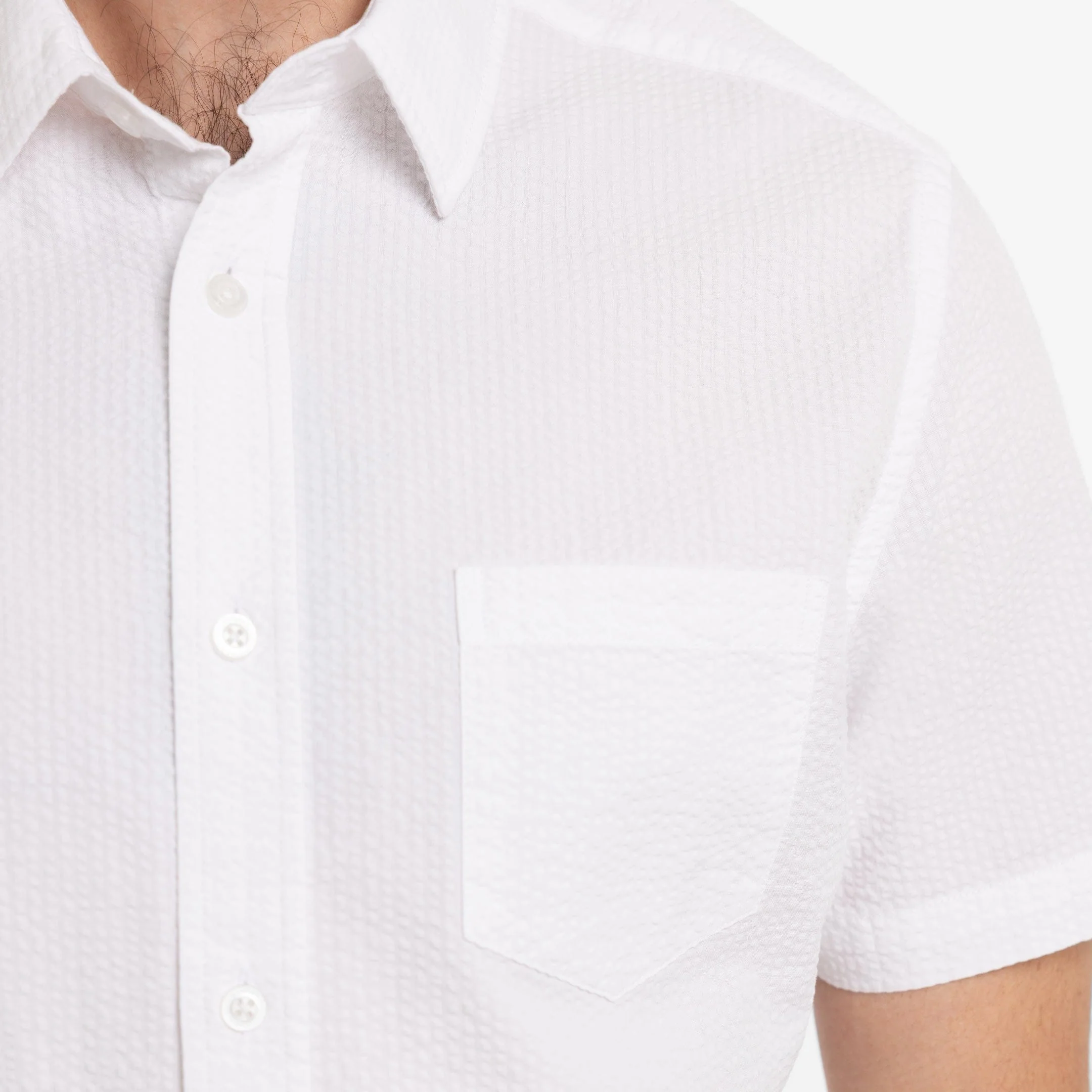 White Seersucker Short Sleeve Shirt - Image 4