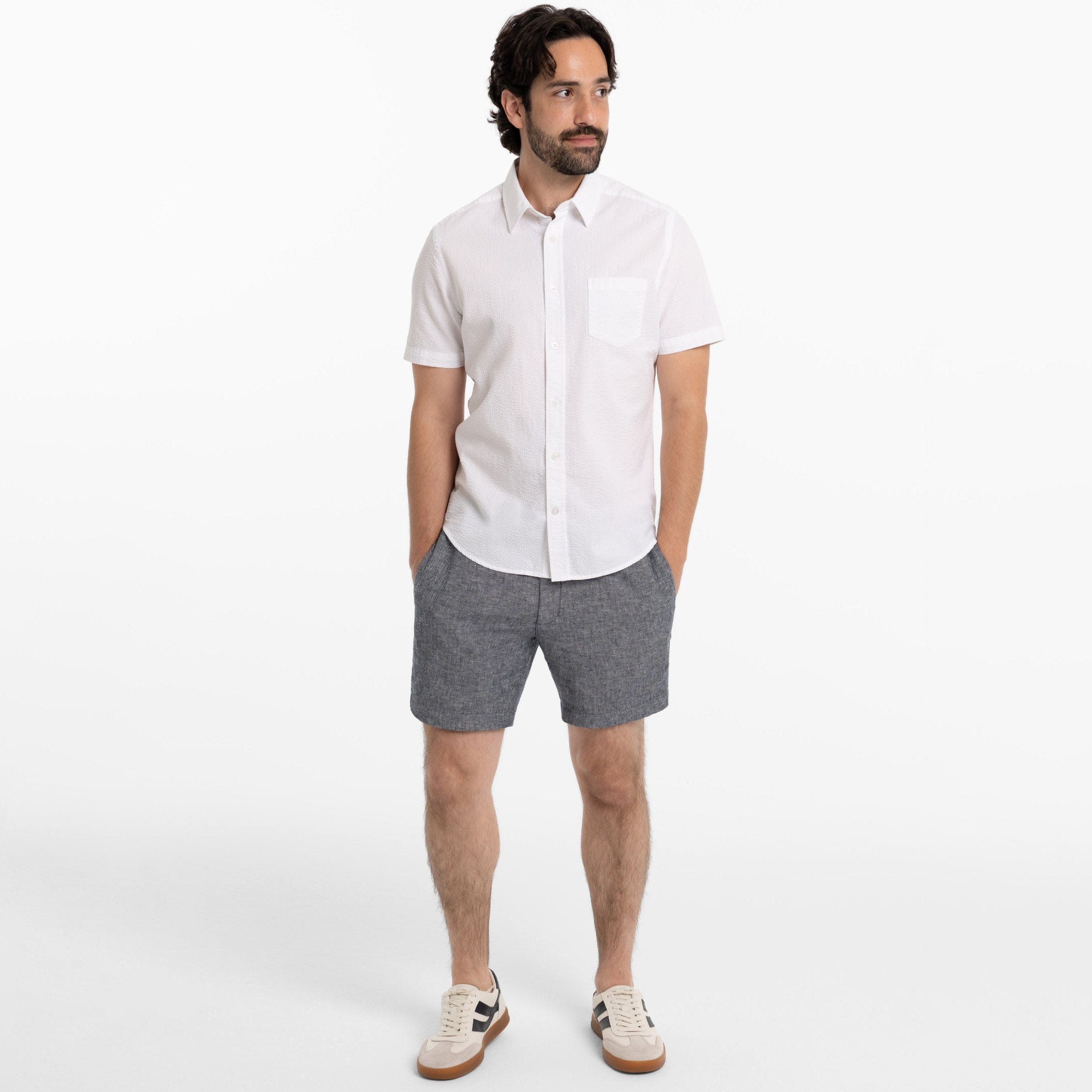 White Seersucker Short Sleeve Shirt - Image 6